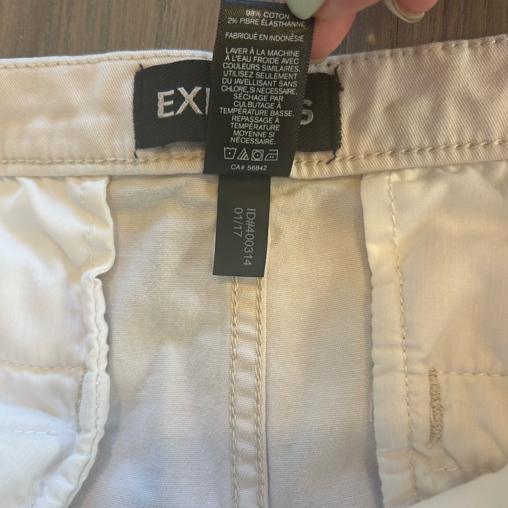 Express Vtg Y2K 90’s Low Rise Micro Mini Shorts Light Khaki 98% Cotton Size 4 - Picture 5 of 9
